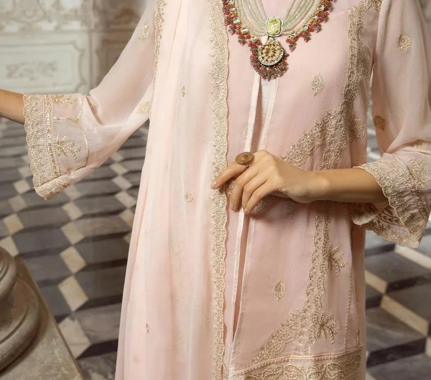 Candle Peach- embroidered chiffon unstitched 3Pc Suit