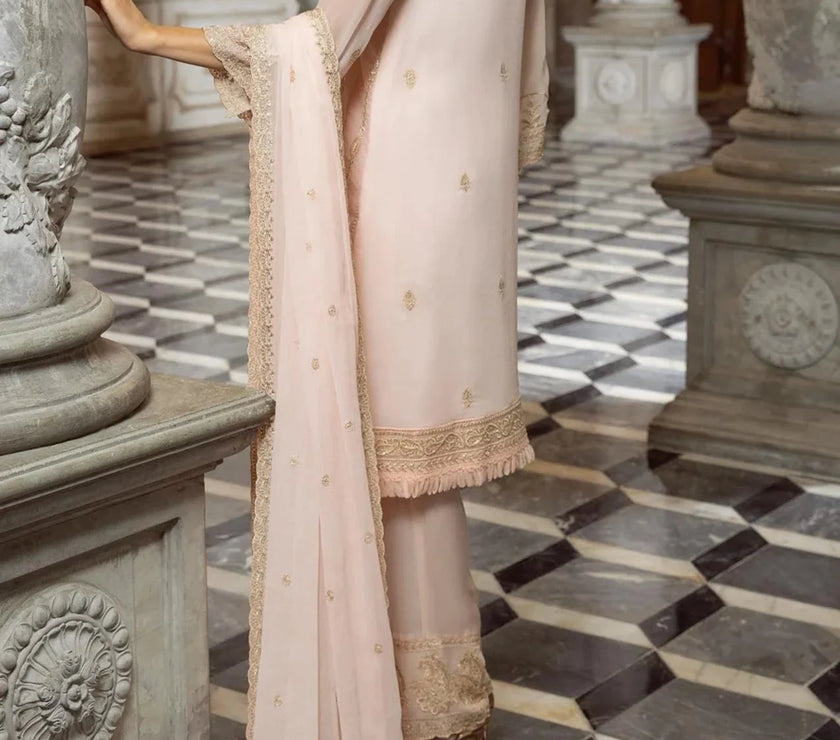 Candle Peach- embroidered chiffon unstitched 3Pc Suit