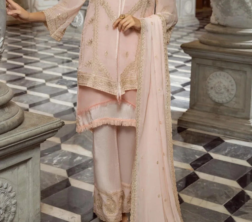 Candle Peach- embroidered chiffon unstitched 3Pc Suit