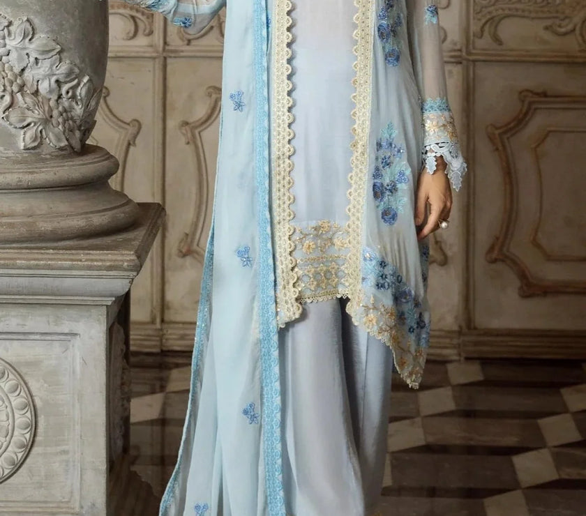 Baby Blue - embroidered chiffon unstitched 3Pc Suit