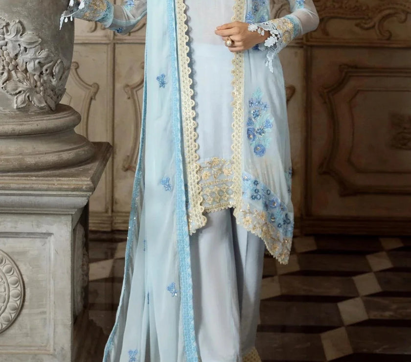 Baby Blue - embroidered chiffon unstitched 3Pc Suit