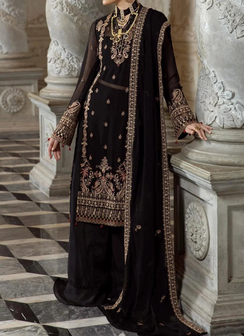 Rich Black- embroidered chiffon unstitched 3Pc Suit