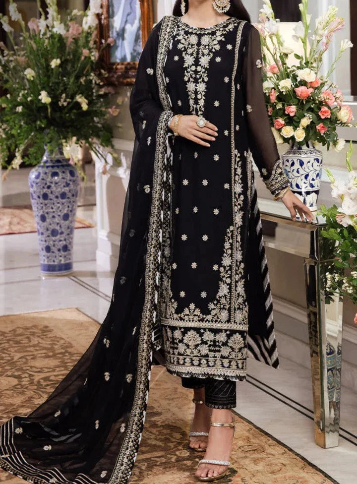 Grace W410-Embroidered 3pc karandi dress with Embroidered chiffon dupatta.