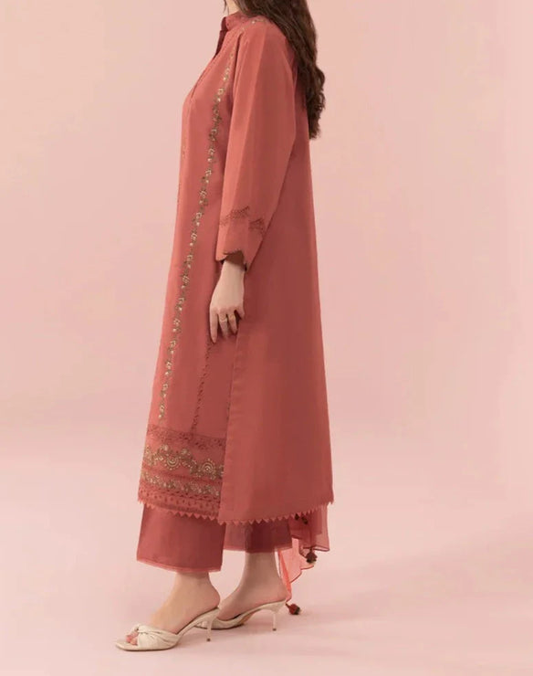 Grace W323- Embroidered 3pc Linen dress with Embroidered Chiffon dupatta.