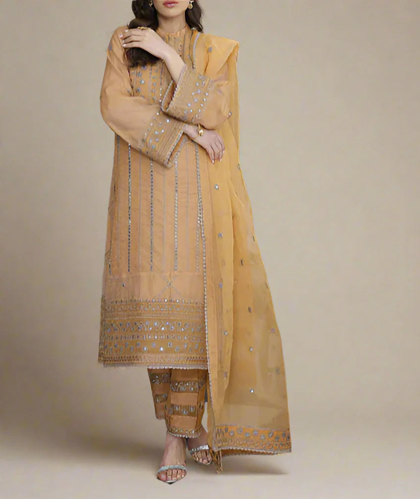 MARIGOLD– Embroidered Chiffon Unstitched 3Pc Suit.