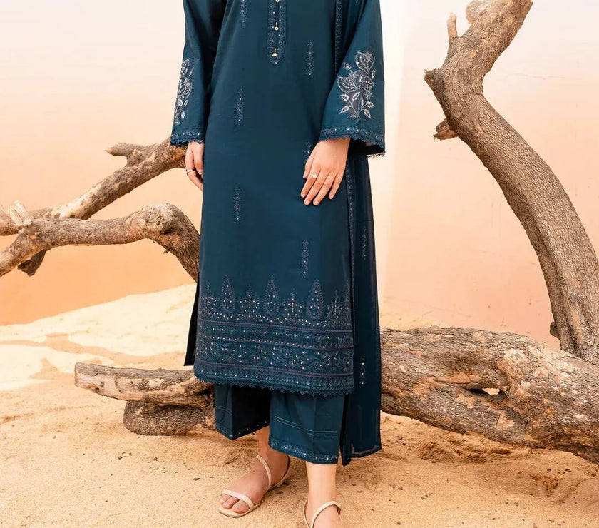 Grace W331-Embroidered 3pc Marina dress with Embroidered chiffon dupatta.