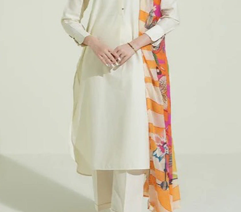 Grace S499-Dyed 3pc lawn dress with printed silk dupatta.