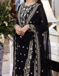 Grace W410-Embroidered 3pc karandi dress with Embroidered chiffon dupatta.