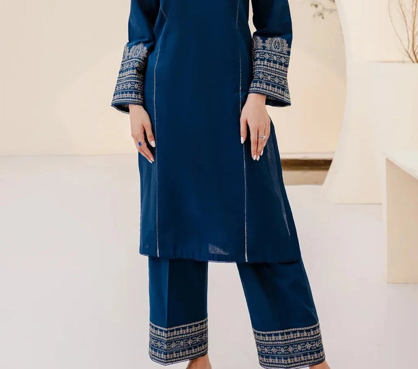 Grace W447- Embroidered 2pc Linen dress