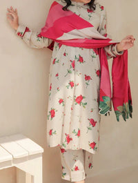 Grace W356-Printed 3pc karandi dress with Printed Shawl.