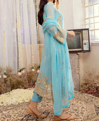 Sky Blue -Embroidered Chiffon Unstitched 3Pc Suit