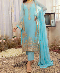 Sky Blue -Embroidered Chiffon Unstitched 3Pc Suit