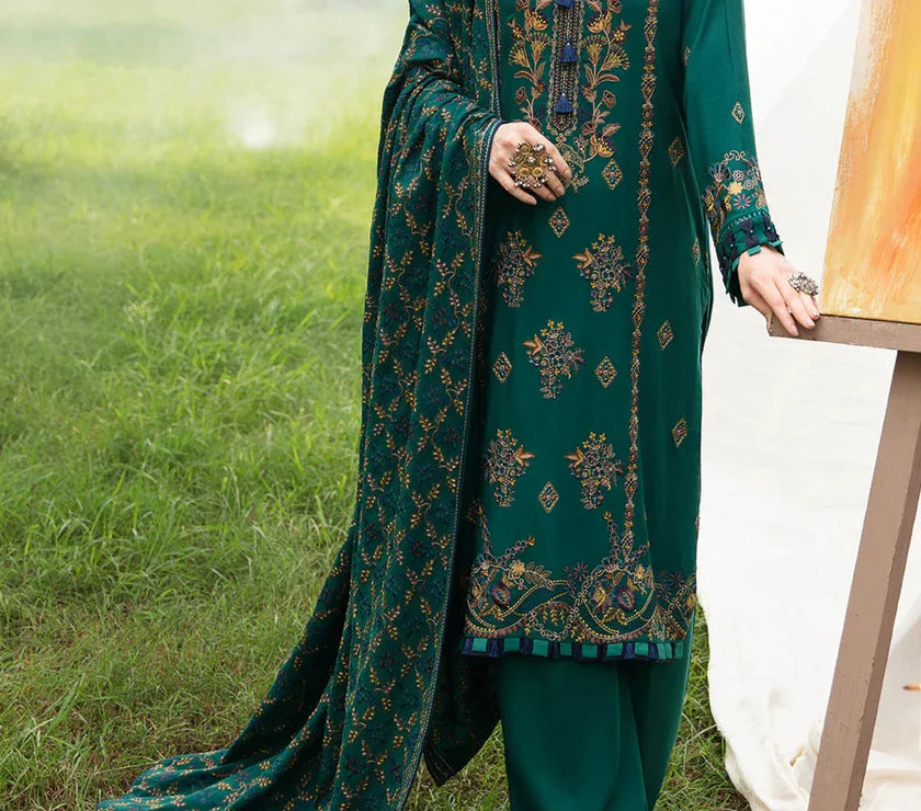 Grace W490-Embroidered 3pc marina dress with Embroidered marina shawl.