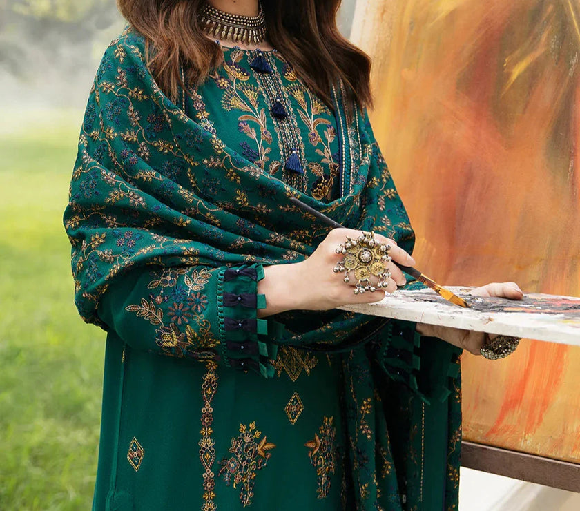 Grace W490-Embroidered 3pc marina dress with Embroidered marina shawl.