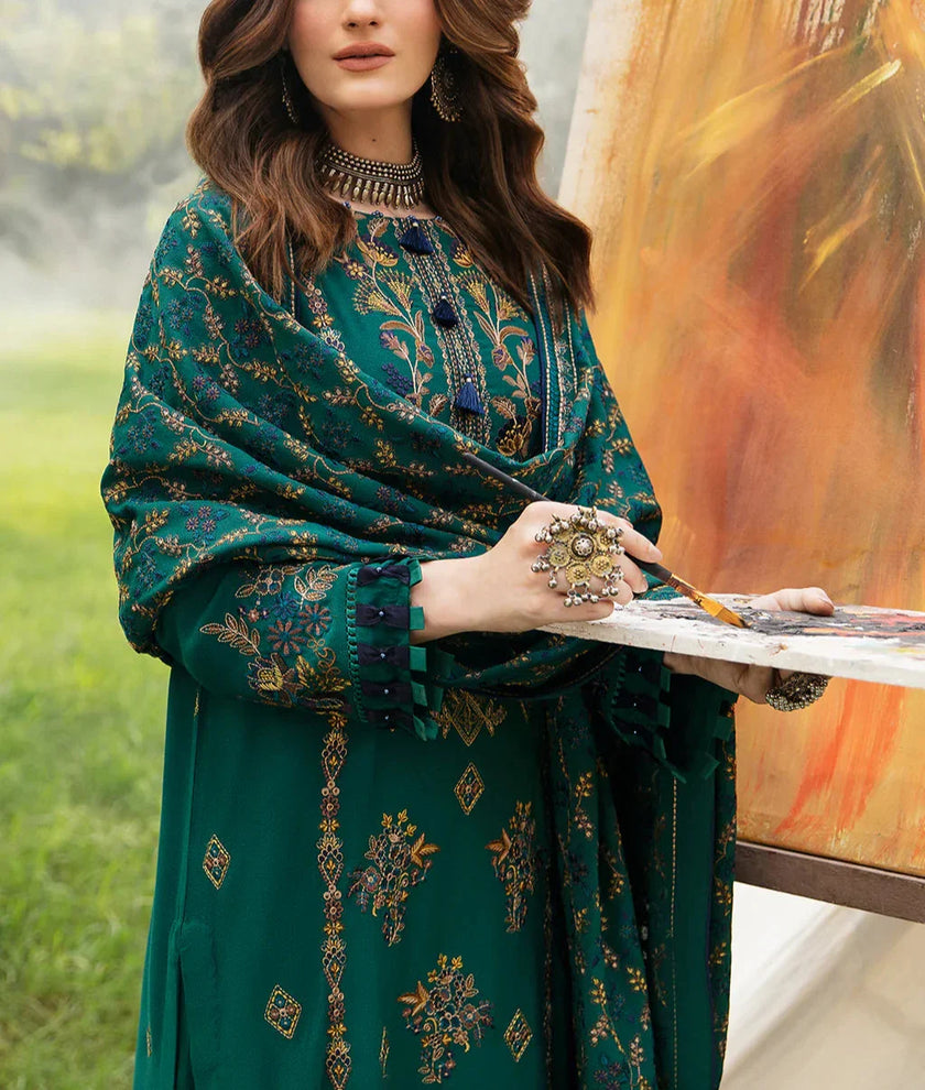 Grace W490-Embroidered 3pc marina dress with Embroidered marina shawl.