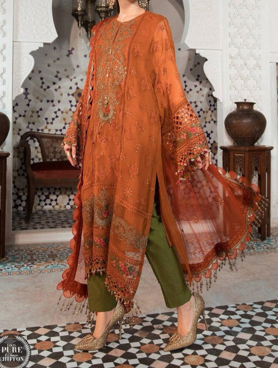 Grace S663-Embroidered 3PC Lawn dress with Embroidered chiffon dupatta.