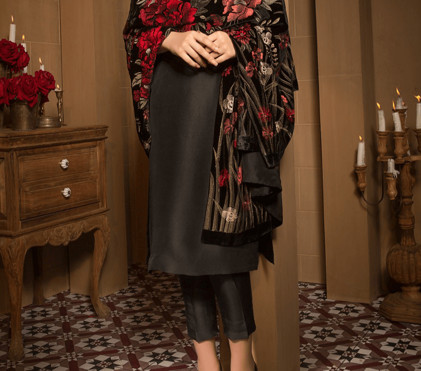 Sarinnah Premium 01- Embroided Fine quality Velvet shawl. - gracestore.pk