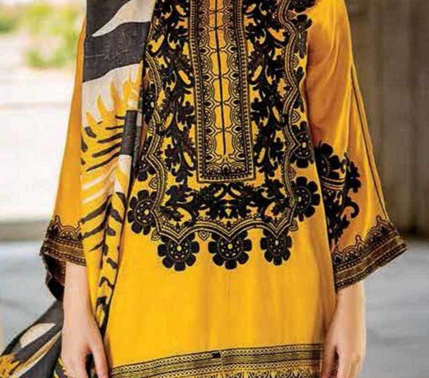 Grace S595-Embroidered 3pc Lawn dress with Printed Chiffon dupatta.