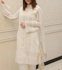 Grace S764-Embroidered 3PC ChikanKari Lawn Dress With Embroidered Chiffon dupatta.