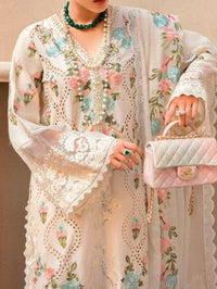 Grace S633-Embroidered 3PC Chickan Lawn with Embroidered Organza dupatta.