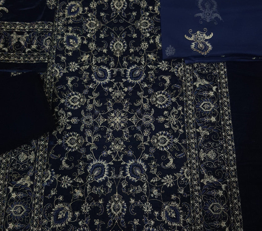 Grace W73 - Embroidered 2pc Velvet Shirt with embroidered chiffon dupatta