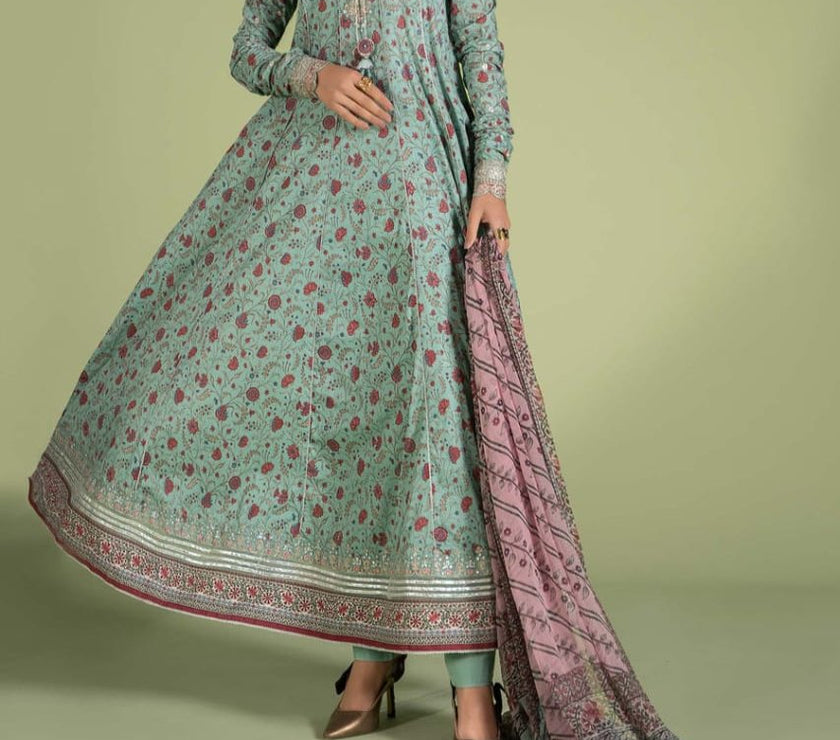 Grace W469-Printed 3pc karandi Dress With Printed karandi Shawl.