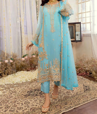 Sky Blue -Embroidered Chiffon Unstitched 3Pc Suit