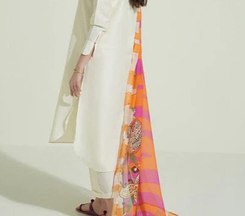 Grace S499-Dyed 3pc lawn dress with printed silk dupatta.