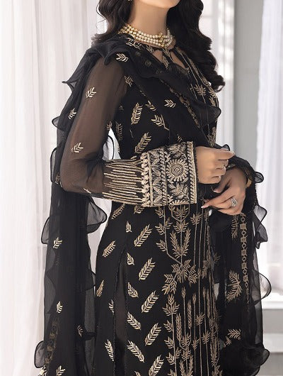 Jade Black – Embroidered Chiffon Unstitched 3Pc Suit