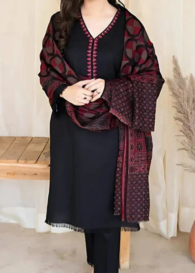 Grace W517-Embroidered 3pc marina dress with Printed shawl.