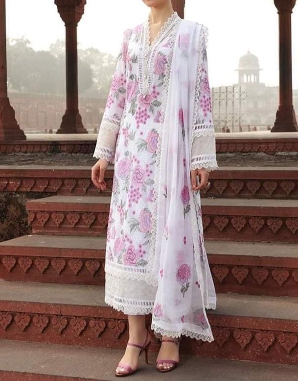 Grace S774-Embroidered 3pc lawn dress with embroidered chiffon dupatta.