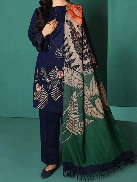 Grace W308- Embroidered 3pc Linen dress with printed shawl.