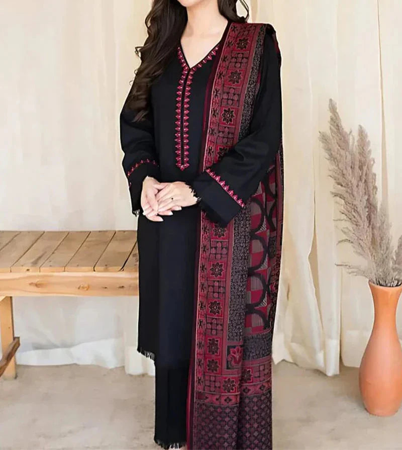 Grace W517-Embroidered 3pc marina dress with Printed shawl.