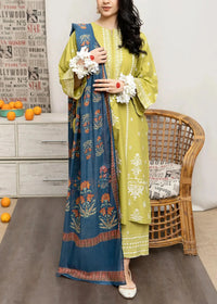 Grace W544-Embroidered 3pc marina dress with Printed shawl.