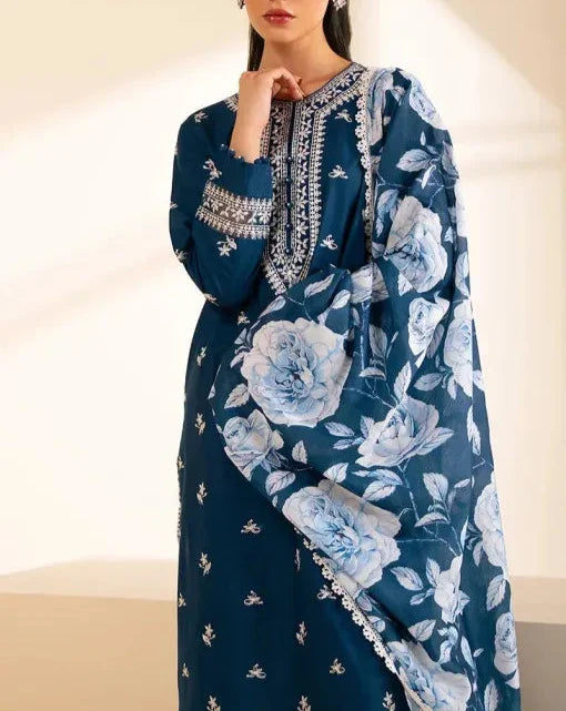 Grace W560-Embroidered 3pc marina dress with Printed shawl.