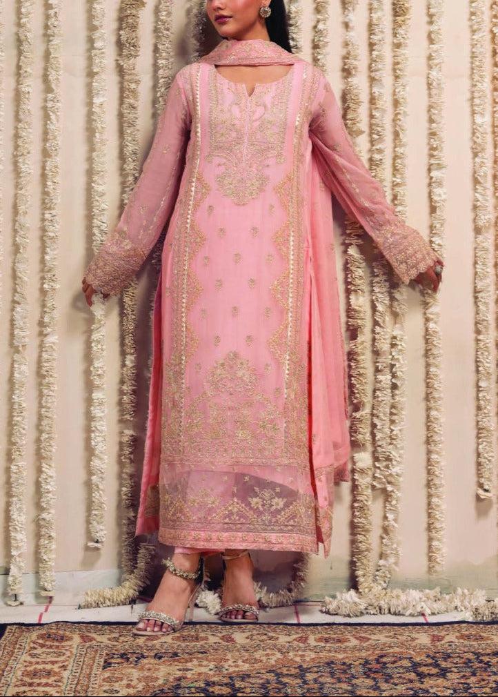 SILKEN BEIGE– Embroidered Chiffon Unstitched 3Pc Suit.