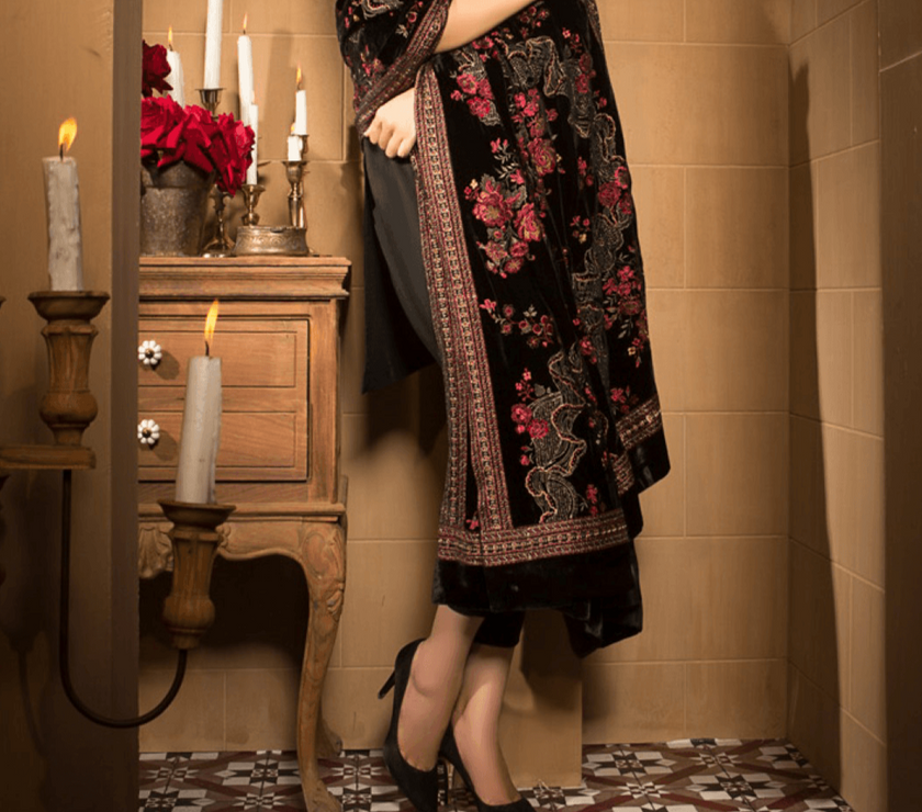 Sarinnah Premium 02-Embroided Fine quality Velvet shawl. - gracestore.pk