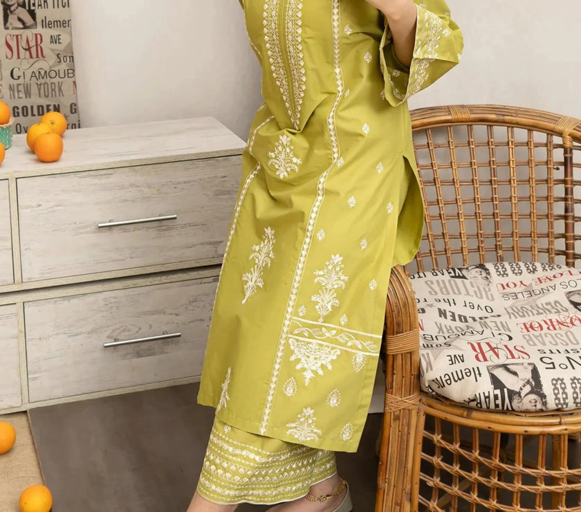 Grace W544-Embroidered 3pc marina dress with Printed shawl.