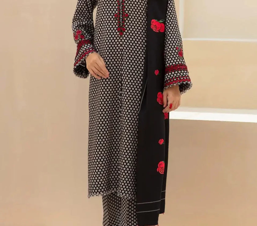 Grace W390-Printed 3pc karandi dress with Printed karandi net Shwal.