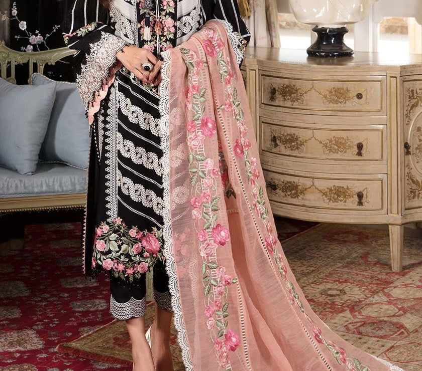 Grace S637- Embroidered 3pc lawn dress with embroidered chiffon dupatta.