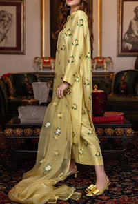 Grace W22-  Embroidered 3pc silk dress with embroidered organza dupatta.