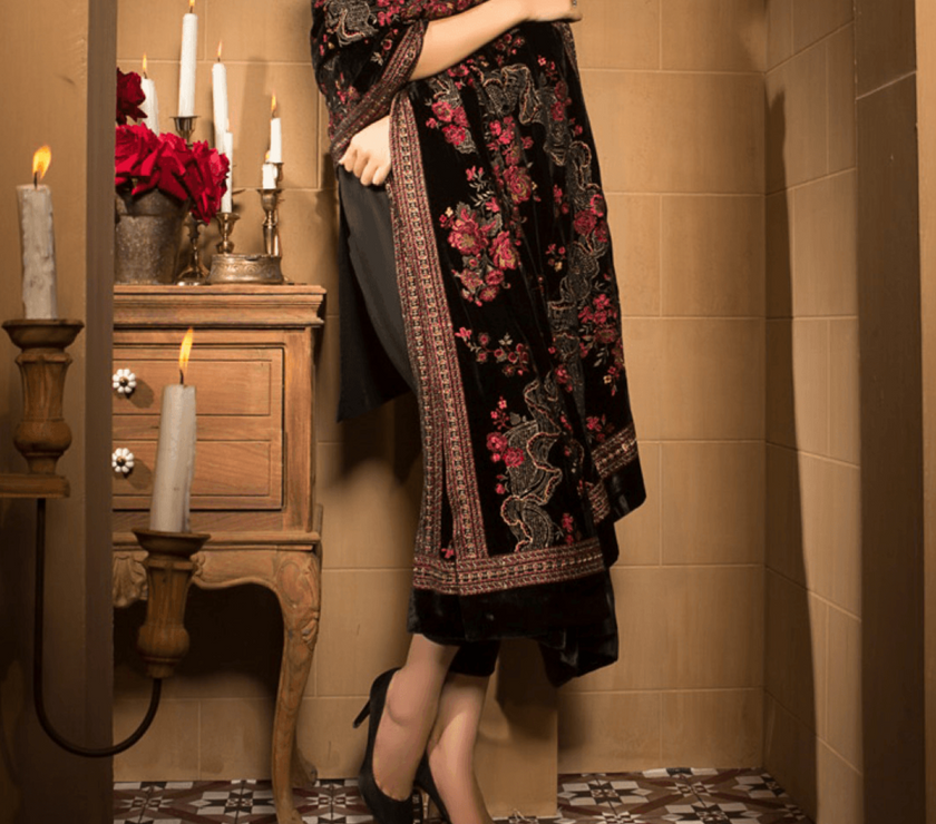 Sarinnah Premium 02-Embroided Fine quality Velvet shawl. - gracestore.pk