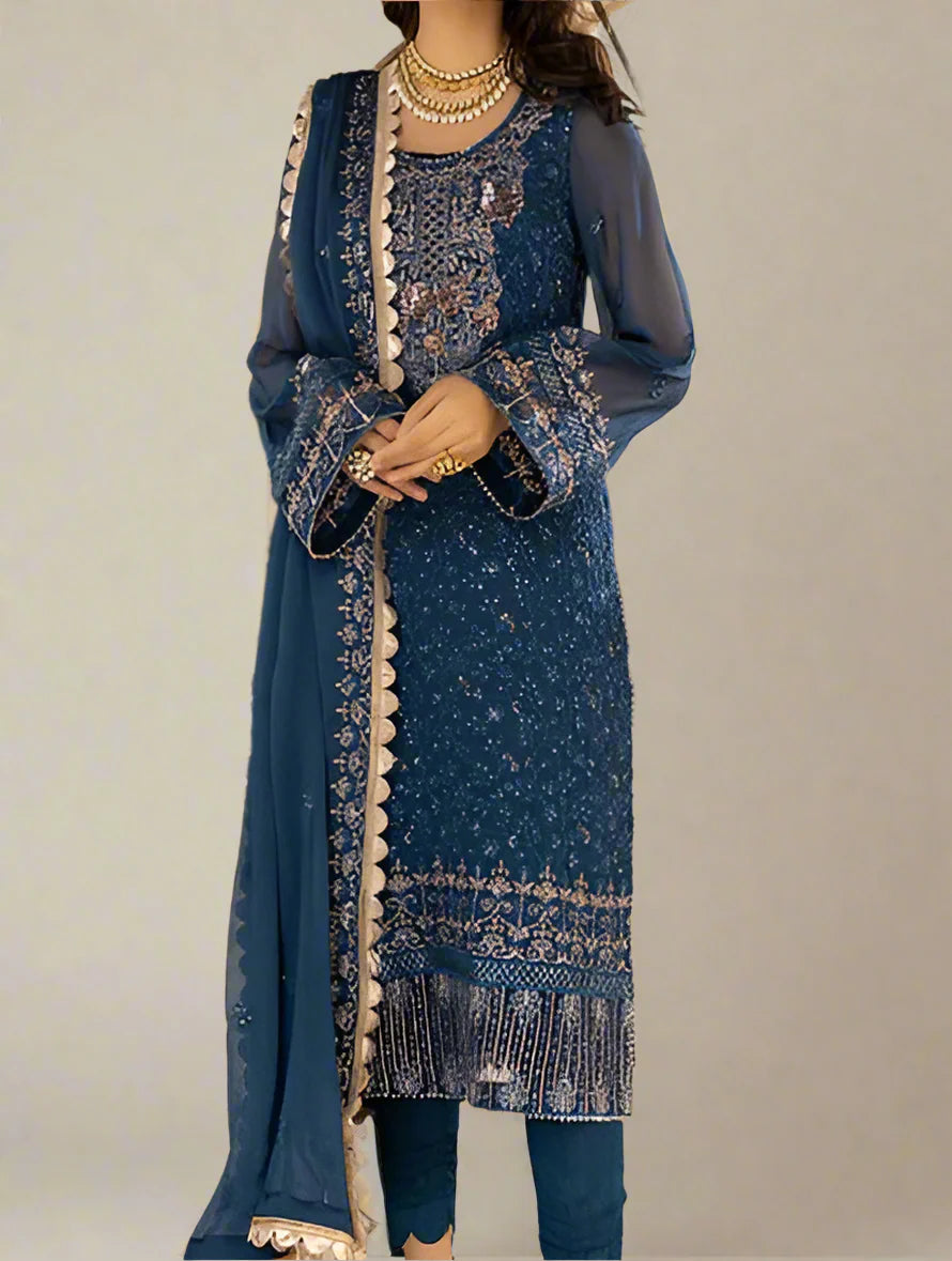 Merakish Luxury– Chiffon Embroidered Unstitched 3pc Suit