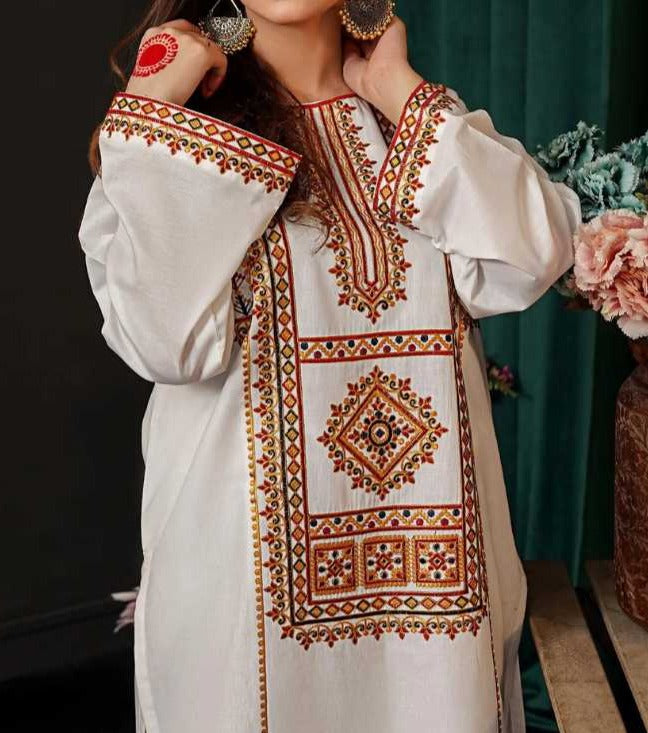 Grace W329-Embroidered 3pc khaddar dress With Embroidered Poly Viscous shwal.