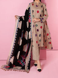 Grace W119 -Embroidered 3pc marina dress with printed shawl.