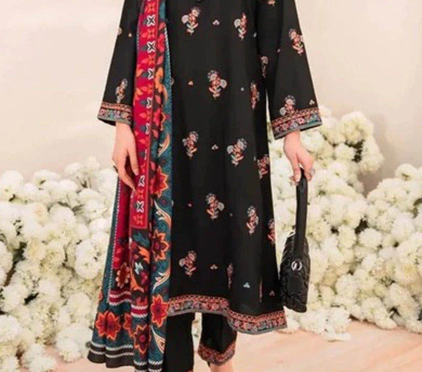 Grace S510-Embroidered 3pc lawn dress with printed silk dupatta.