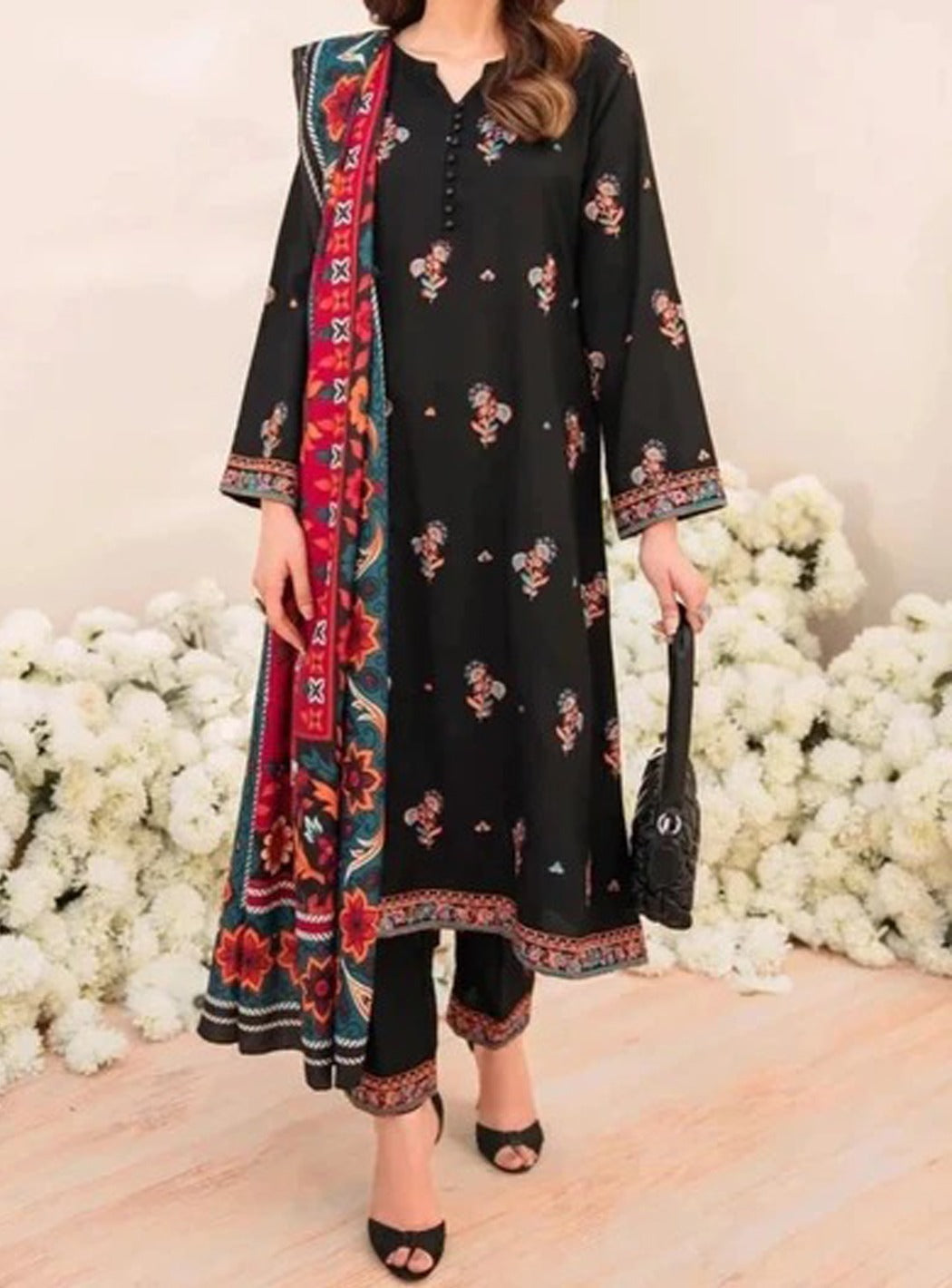 Grace S510-Embroidered 3pc lawn dress with printed silk dupatta.