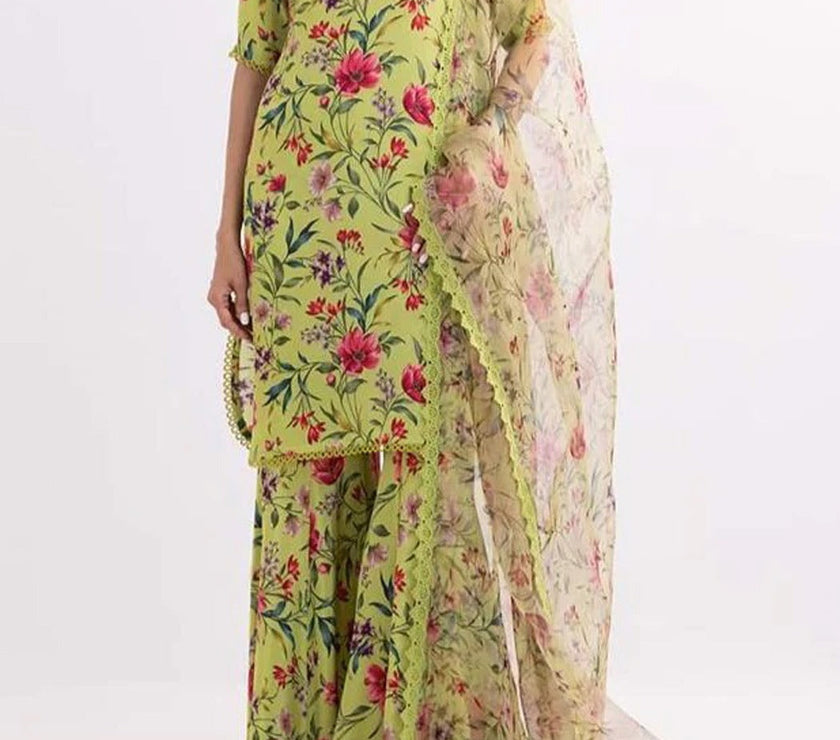 Grace S480-Printed 3pc lawn dress with Printed organza dupatta.