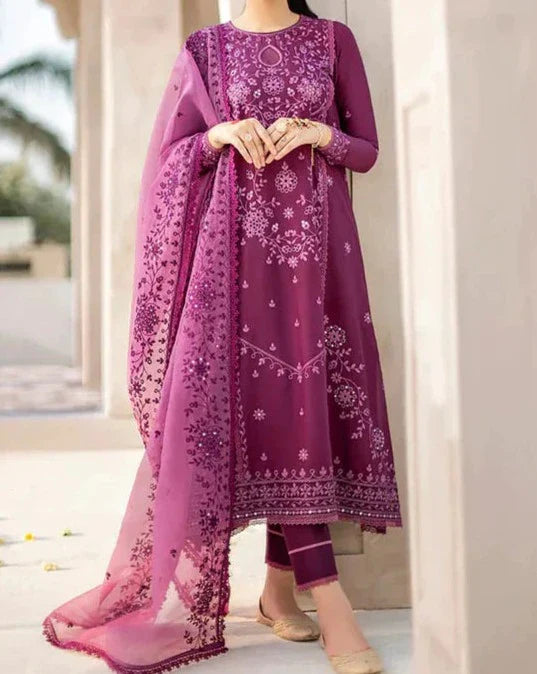 Grace S716-Embroidered 3pc lawn dress with Embroidered organza dupatta.