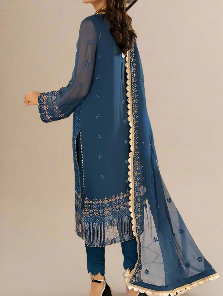 Merakish Luxury– Chiffon Embroidered Unstitched 3pc Suit